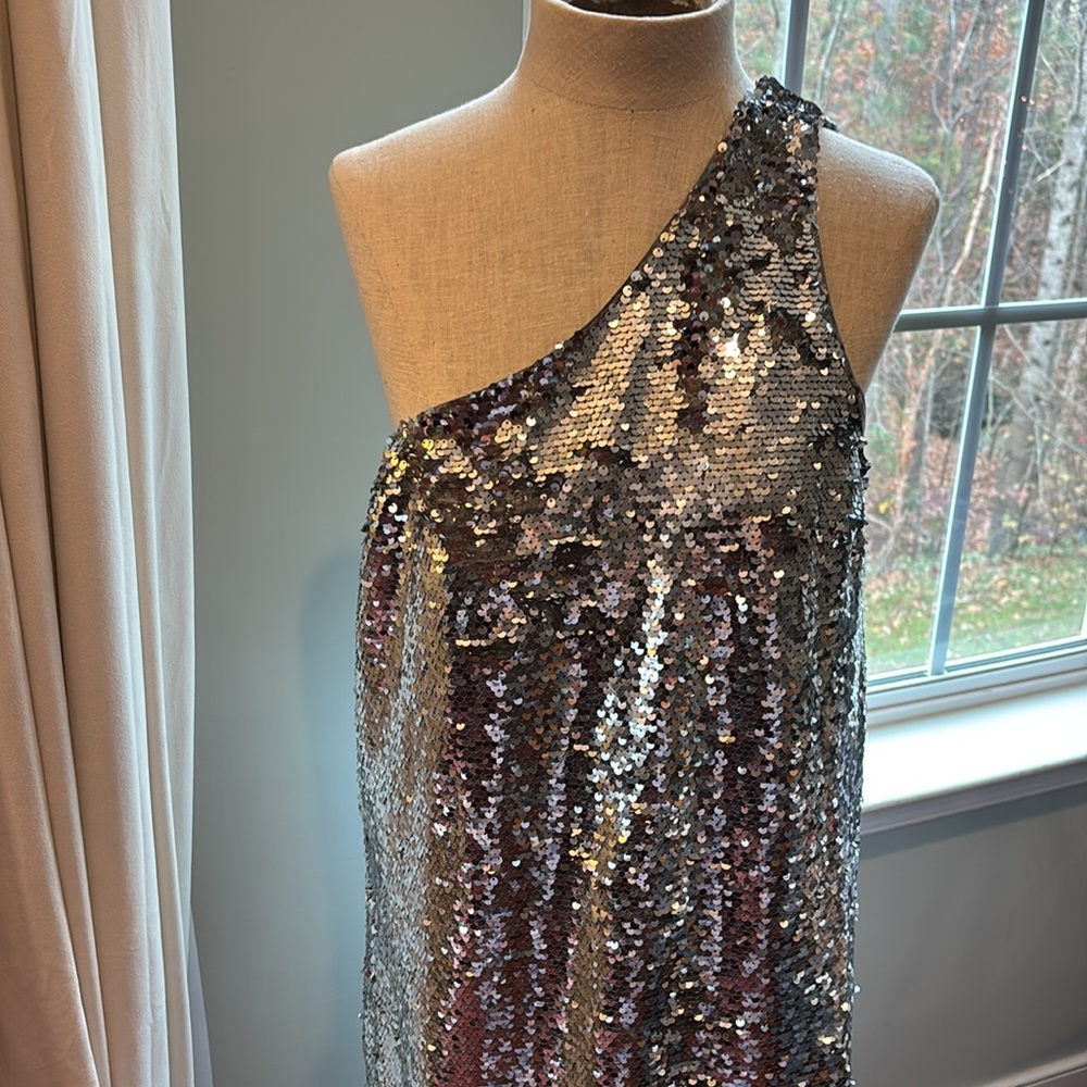 ANTHROPOLOGY /MAUVE sequin one shoulder party dress S Christmas new years - Picture 3 of 8
